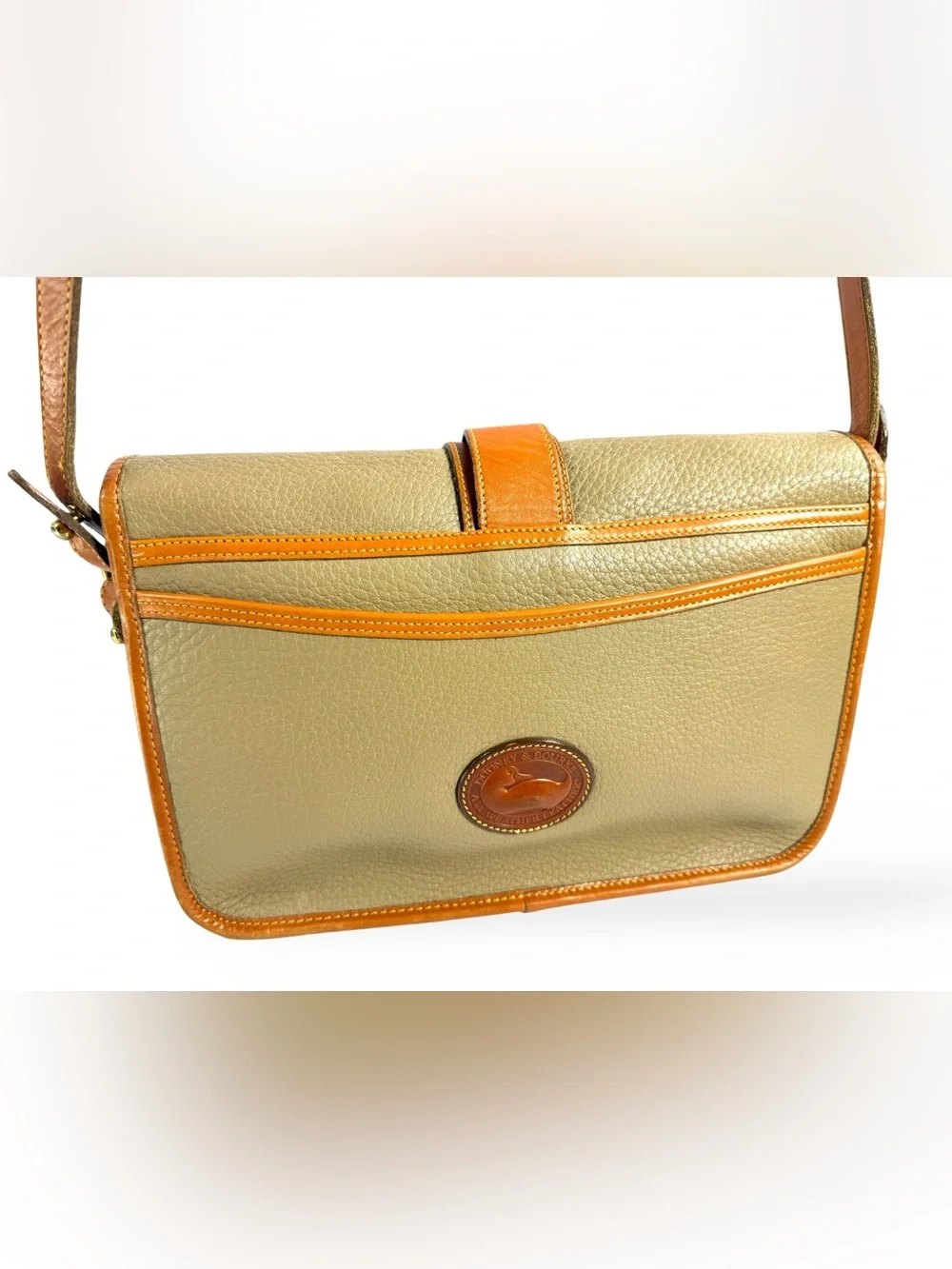 Dooney & Bourke Pebbled Leather Crossbody in Beige with Tan Trim